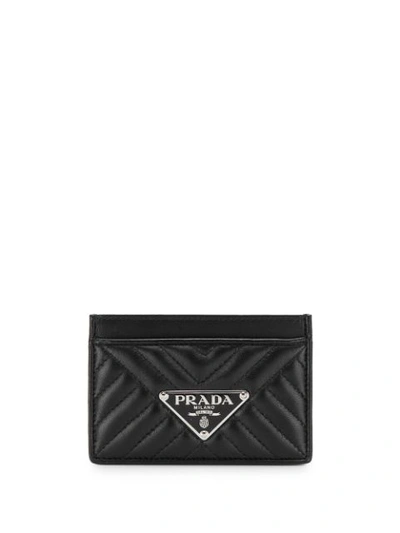 Prada Logo Plaque Cardholder In Black