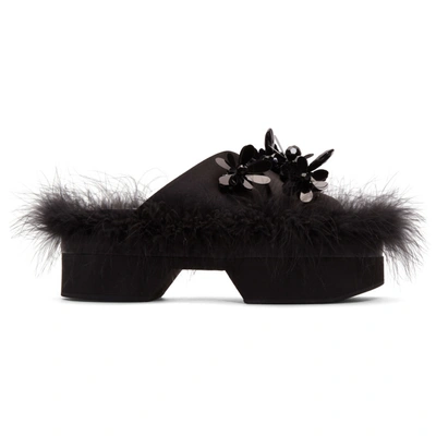 Simone Rocha Black 45 Feather-trimmed Floral-embellished Flatform Sandals In Black/jet