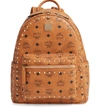 Mcm Small Stark Outline Stud Leather Backpack In Cognac