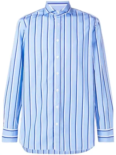 Lardini Striped Pointed Collar Shirt In Blue