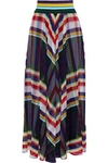 MISSONI WOMAN CHECKED METALLIC CROCHET-KNIT MAXI SKIRT INDIGO,US 1874378722923103