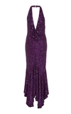 MICHAEL KORS PLEATED SEQUINED HALTER DRESS,735489