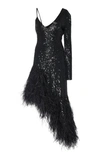 MICHAEL KORS FEATHER-TRIMMED ASYMMETRIC SEQUINED DRESS,426RKN561B