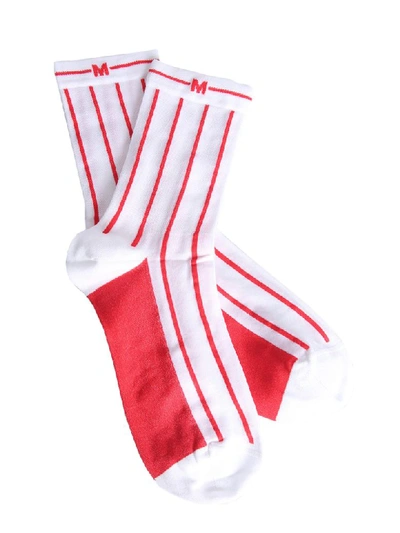 Msgm Striped Socks In Technical Fabric In Red
