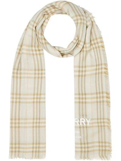 Burberry Embroidered Vintage Check Lightweight Cashmere Scarf In Green