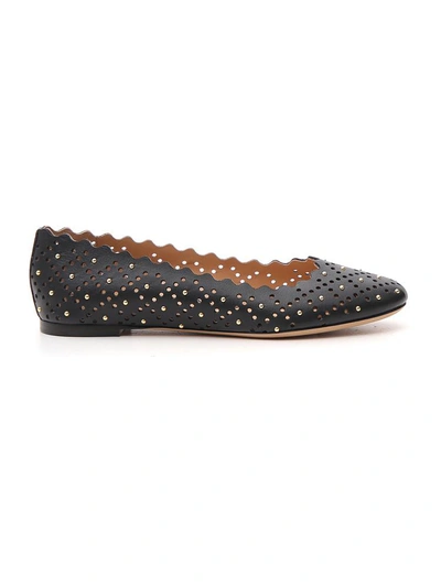 Chloé Perforated Leather Ballet Flat With Studs In Black