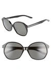 BALENCIAGA 58MM ROUND SUNGLASSES - SHINY BLACK/ GREY,BB0005S002