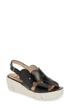 Wonders Platform Sandal In Black Leather