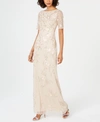 ADRIANNA PAPELL SHORT-SLEEVE BEADED GOWN