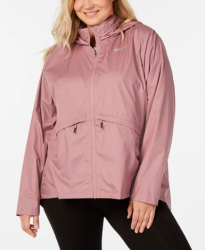 Nike Plus Size Essential Water-repellent Hooded Running Jacket In Pink