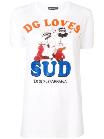 Dolce & Gabbana Elegant White Crew Neck Tee With Colorful Print
