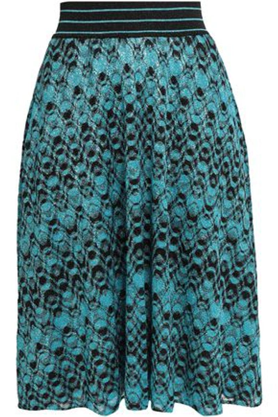 Missoni Woman Flared Metallic Crochet-knit Skirt Turquoise