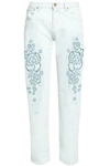 ROBERTO CAVALLI ROBERTO CAVALLI WOMAN EMBROIDERED MID-RISE STRAIGHT-LEG JEANS LIGHT DENIM,3074457345620298225