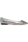 dressing gownRTO CAVALLI WOMAN EMBELLISHED METALLIC TEXTURED-LEATHER POINT-TOE FLATS WHITE GOLD,AU 272216334396517