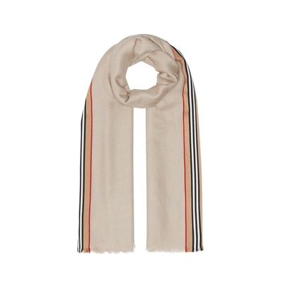 Burberry Icon Stripe Cashmere Silk Scarf In Neutrals