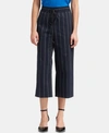 DKNY STRIPED WIDE-LEG CROPPED PANTS WITH FAUX-LEATHER TIE