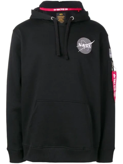 Alpha Industries Mens Black Space Shuttle Graphic-print Cotton-blend Jersey Hoody L In Black