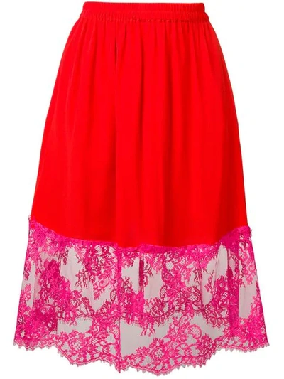 Msgm Lace-trimmed Crêpe Skirt In Red