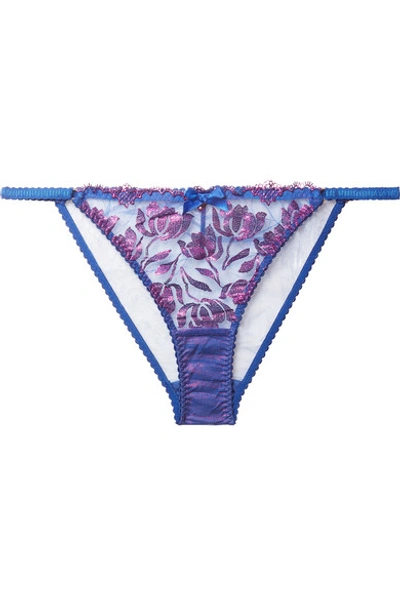 Agent Provocateur Sparkle Embroidered Metallic Tulle Briefs In Blue