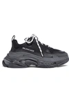 BALENCIAGA TRIPLE S LOGO-EMBROIDERED LEATHER, NUBUCK AND MESH SNEAKERS