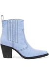 GANNI CROC-EFFECT LEATHER ANKLE BOOTS