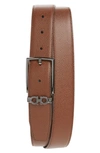 Ferragamo Men's Textured Leather Belt With Gancini Detail In Radica Tan / Nero