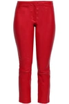 THEORY THEORY WOMAN BRISTOL CROPPED LEATHER SKINNY trousers RED,3074457345620259801