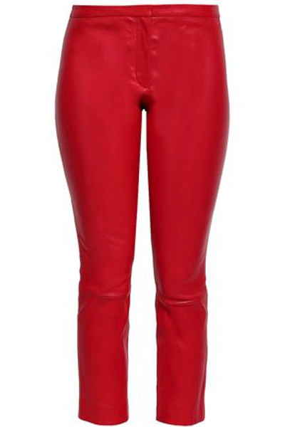 Theory Woman Bristol Cropped Leather Skinny Trousers Red