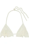 ALIX ALIX WOMAN MARLIN RUFFLE-TRIMMED TRIANGLE BIKINI TOP IVORY,3074457345619791369