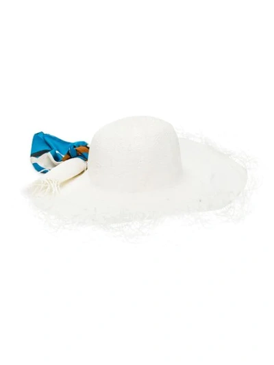 Jacquemus Silk Satin-trimmed Frayed Raffia Hat In White
