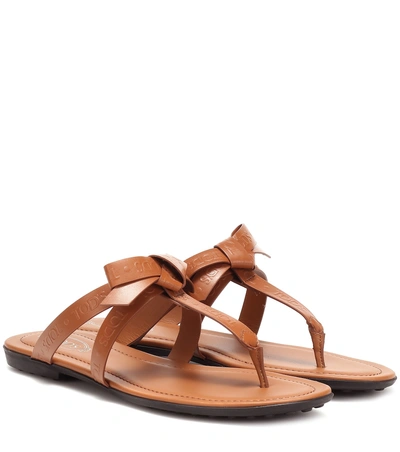 Tod's Leather Thong Sandals In Brown