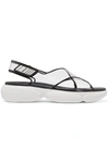 PRADA 40 LOGO-EMBOSSED RUBBER-TRIMMED LEATHER AND PVC SANDALS