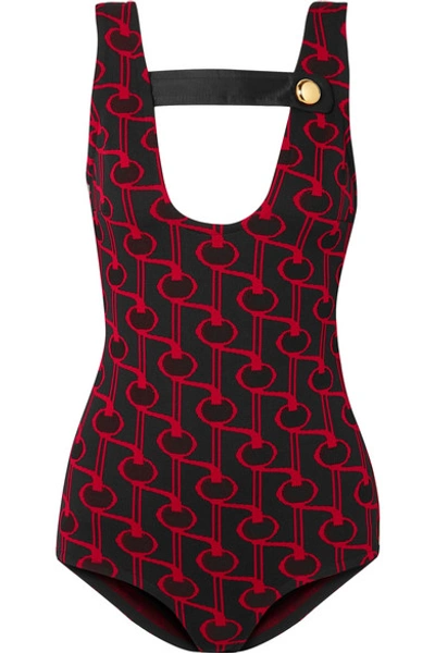 Prada Button-detailed Intarsia-knit Bodysuit In Print