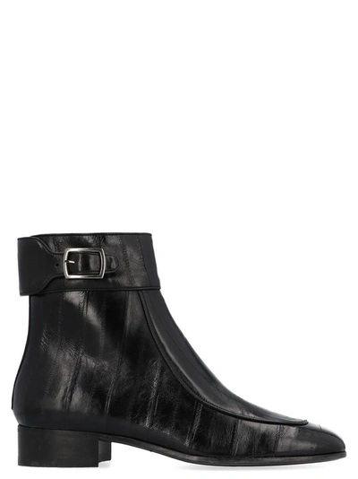 Saint Laurent Miles Eel Skin Boots In Black