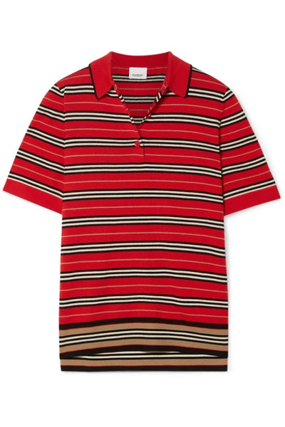 Burberry Striped Merino Wool Polo Shirt In Red