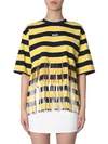 MSGM STRIPED T-SHIRT WITH FRINGES,10844517