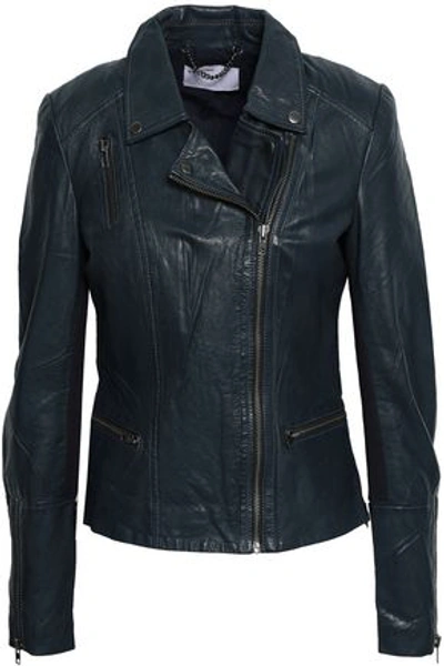 Muubaa Almora Zip-detailed Crinkled-leather Biker Jacket In Storm Blue