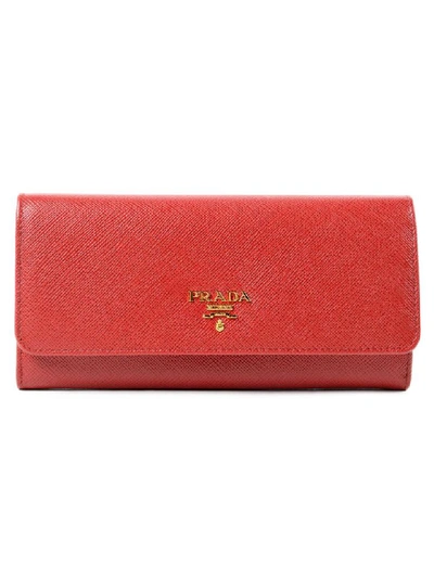 Prada Saffiano Leather Continental Wallet In Red