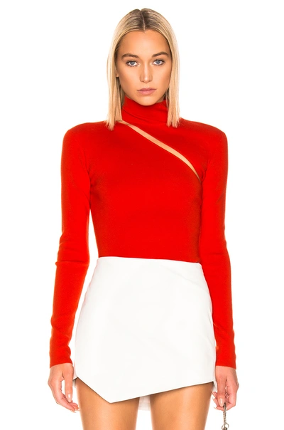 Dion Lee Woman Cutout Merino Wool-blend Turtleneck Top Tomato Red In Vermillion