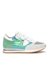 PHILIPPE MODEL TROPEZ IRIDESCENT FABRIC AND GREEN SUEDE SNEAKER,10844766