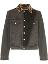 ASHLEY WILLIAMS TIGER PRINT PANEL BOXY FIT DENIM JACKET