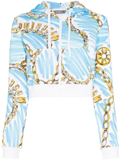 Moschino Charm-print Cropped Hoodie In Blue