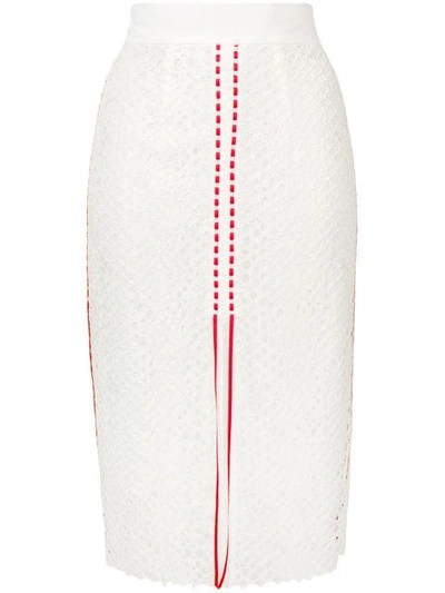 Pinko Stripe Details Lace Skirt In White