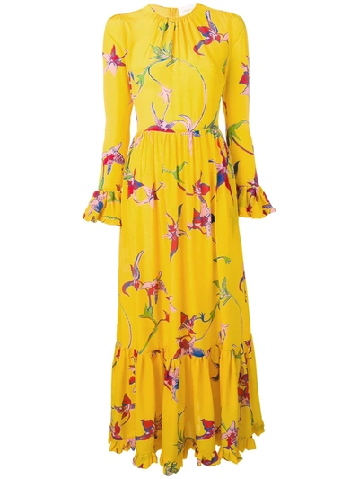 La Doublej Summer Visconti Silk Maxi Dress In Orchidea Giallo