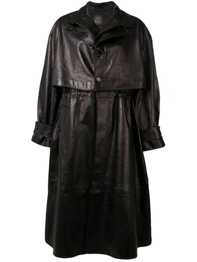 Bottega Veneta Single-breasted Leather Trench Coat In Black