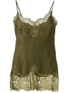 Gold Hawk Lace Trim Cami Top In Green