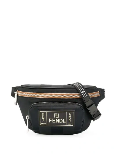 Fendi Men's Canvas Striped Belt Bag/fanny Pack In Black