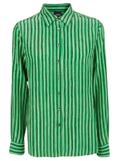 Aspesi Green Silk Striped Shirt