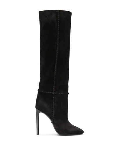 Saint Laurent Mica Suede Knee Boots In Black