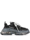 Balenciaga Triple S Logo-embroidered Leather, Nubuck And Mesh Sneakers In Black